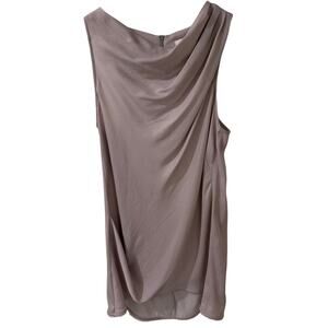 Helmut Lang Draped Cowl Neck Sleeveless Satin Tunic Top Taupe Elegant Fluid, S
